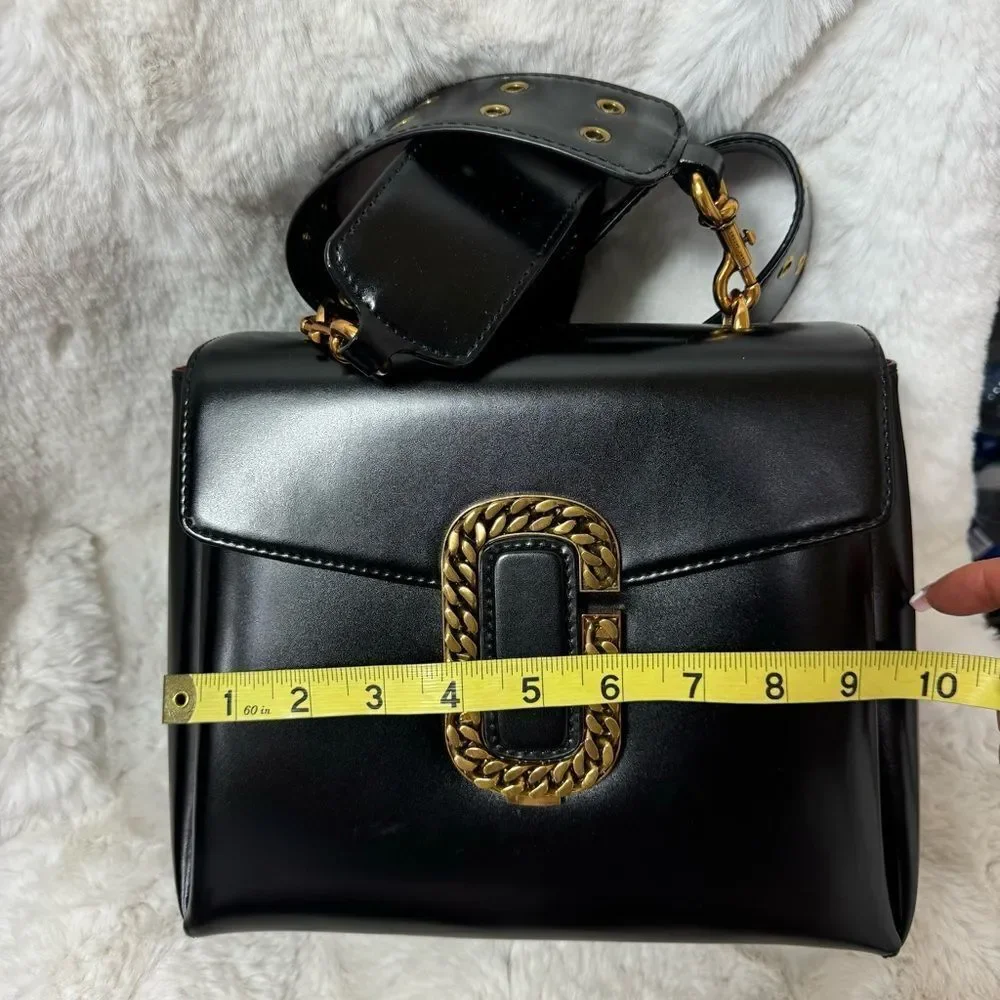NEW Marc Jacobs Black  Polished Leather Double J St Marc Satchel Crossbody